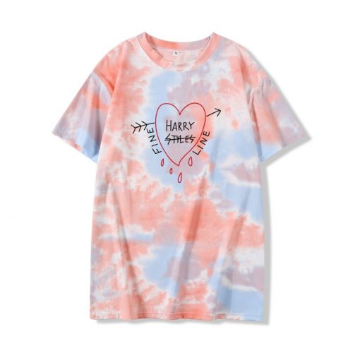 Harry Style Fine Line Love Heart Shaped Archery Drop Blood Tie Dye T Shirt Women Summer 1 - Harry Styles Store